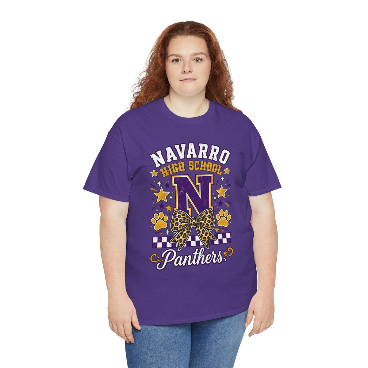 Navarro Panthers High School Tee — 'N' Leopard Ribbon Paw Print Design