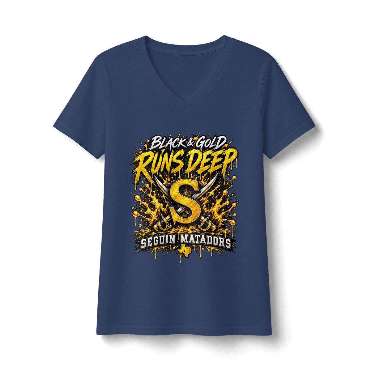 Seguin Matadors "Black & Gold Runs Deep" V-Neck Tee
