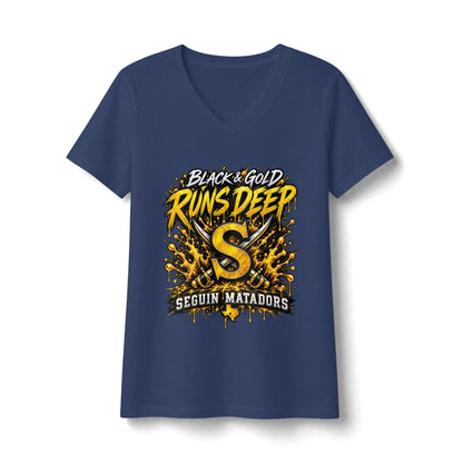 Seguin Matadors "Black & Gold Runs Deep" V-Neck Tee