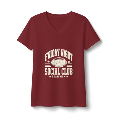 Friday Night Social Club V-Neck Tee — Team Mom Football T-Shirt