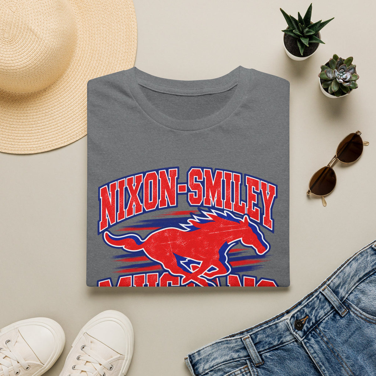 Mustang Mom T‑Shirt — Nixon‑Smiley School Spirit Tee (Customizable Student Name)