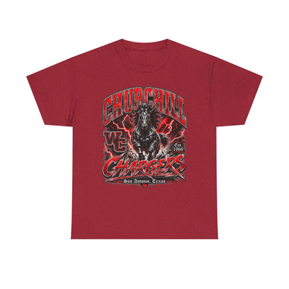 Churchill Chargers Mascot T‑Shirt — Vintage Black Stallion School Team Tee