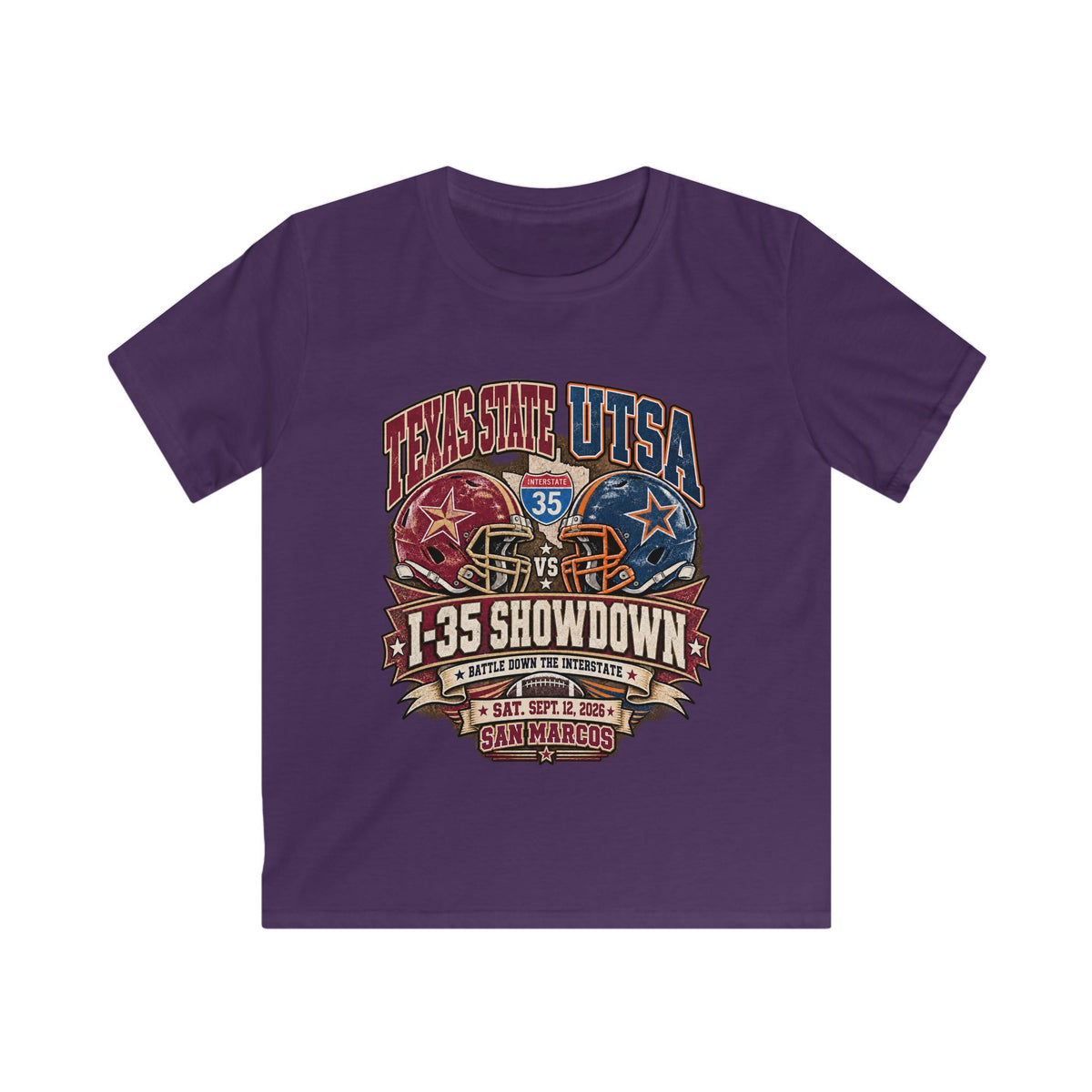Kids Football Tee – I-35 Showdown Texas State vs UTSA Youth Game Shirt