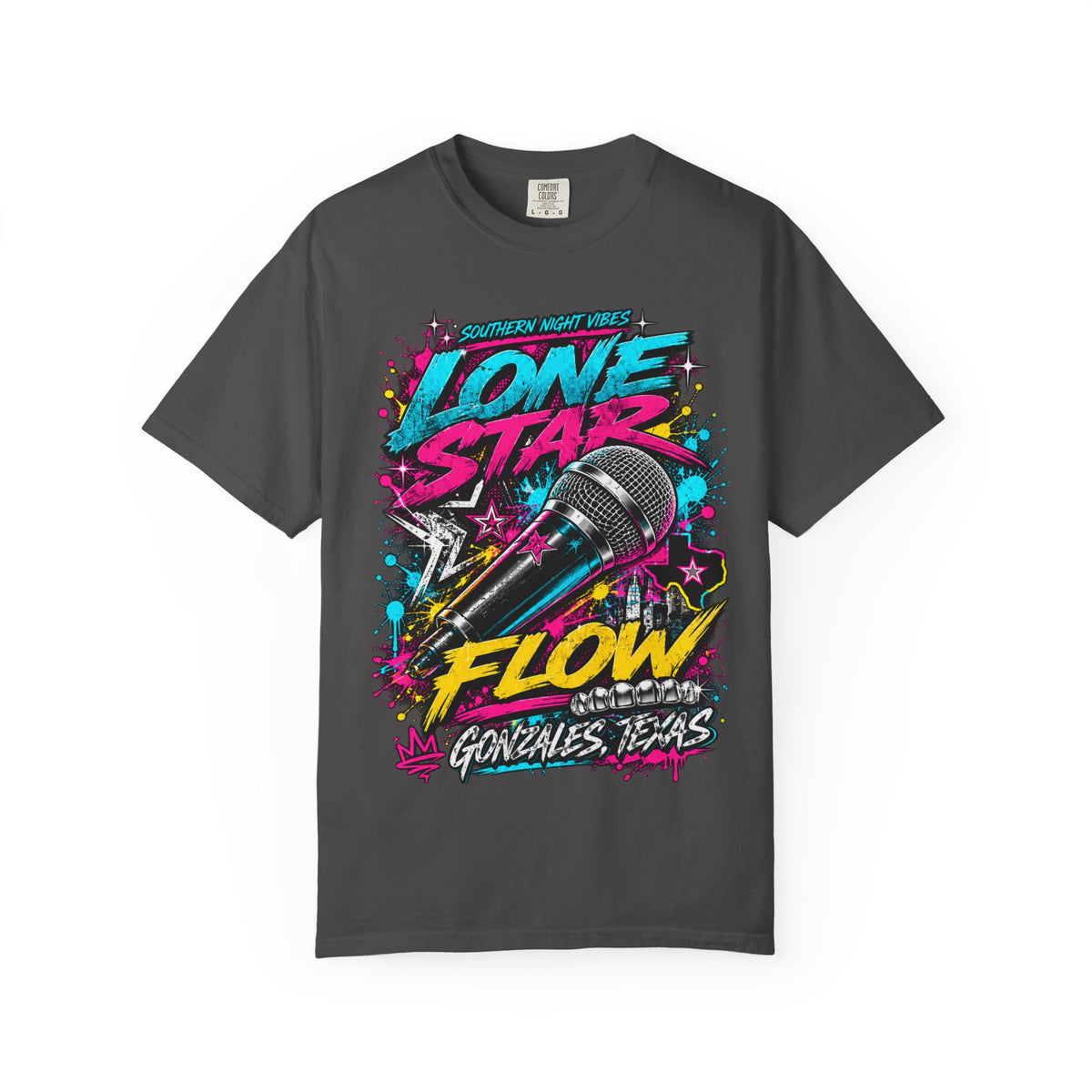 Lone Star Flow Microphone T-Shirt — Gonzales, Texas Retro Rap Tee