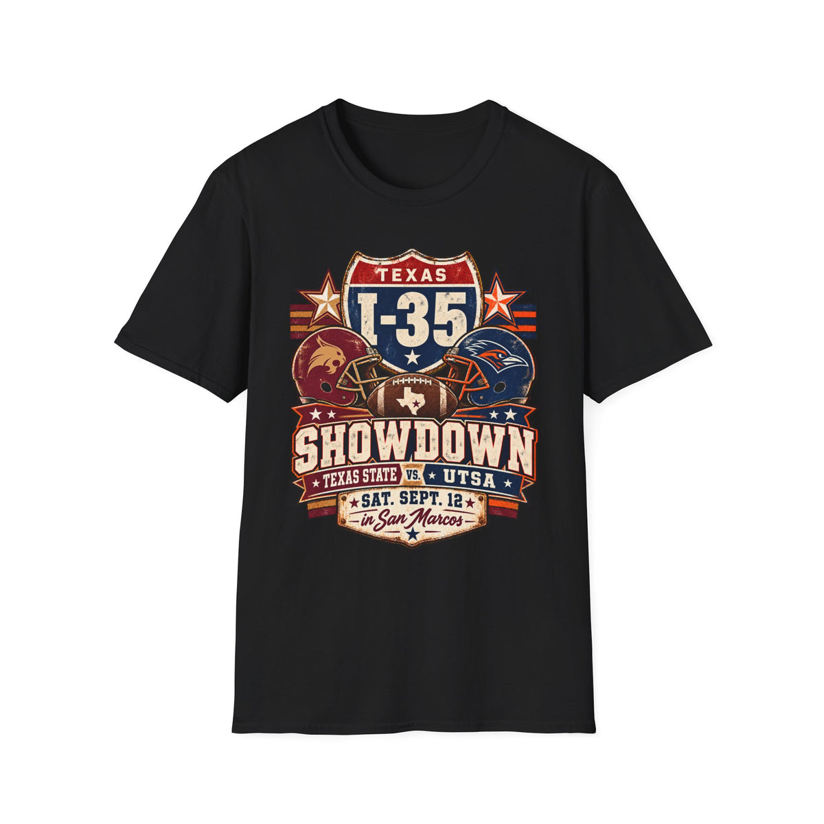 I-35 Texas Showdown Football T-Shirt – Texas State vs UTSA Game Day Tee
