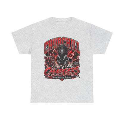 Churchill Chargers Mascot T‑Shirt — Vintage Black Stallion School Team Tee