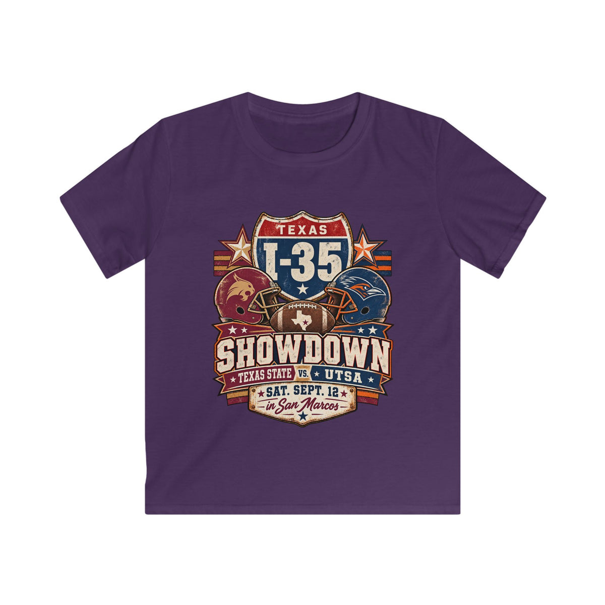 Kids I-35 Showdown Football Tee — Texas State vs UTSA Game Day Shirt