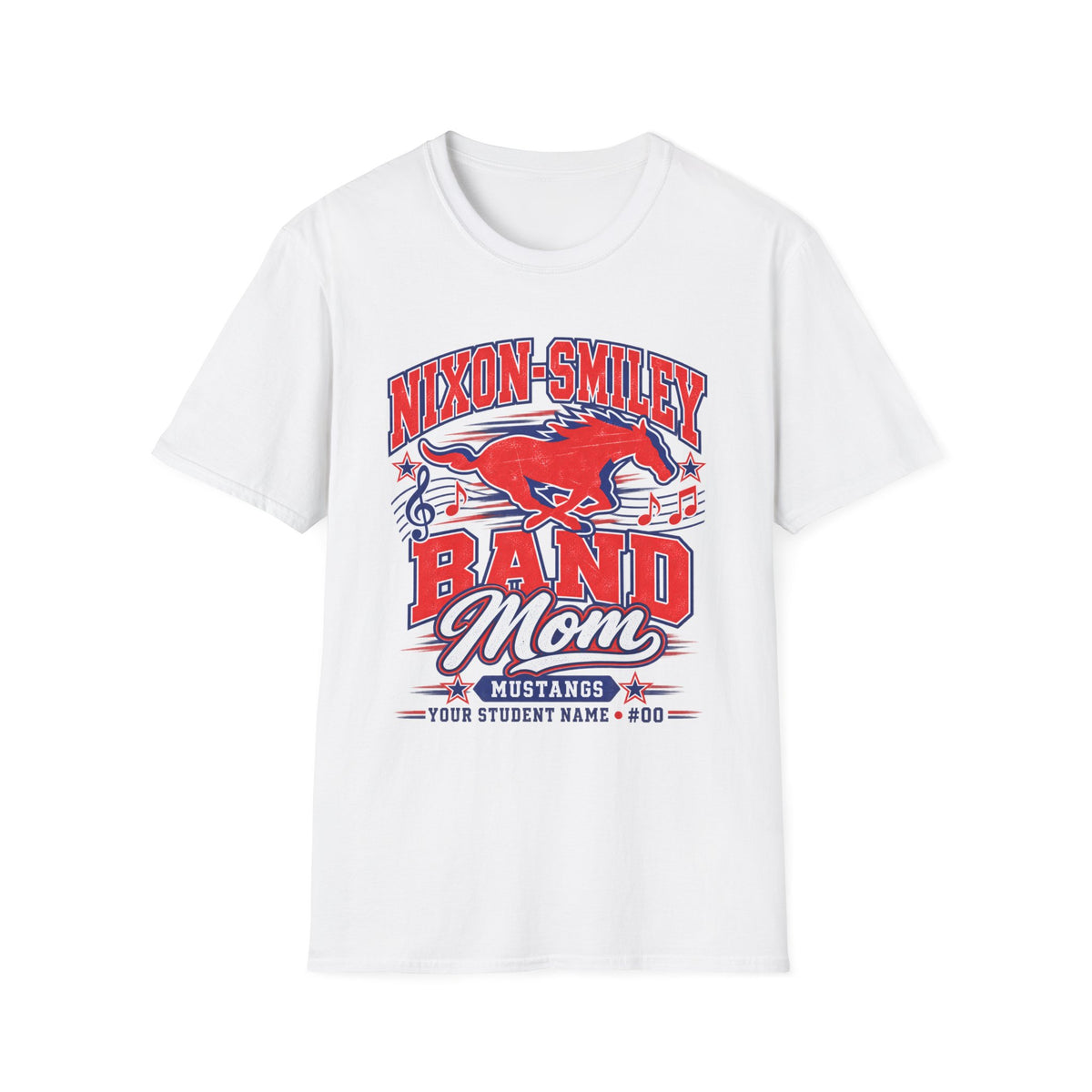 Mustangs Band Mom T-Shirt — Nixon-Smiley Band Support Tee