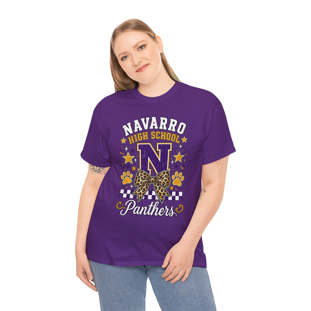 Navarro Panthers High School Tee — 'N' Leopard Ribbon Paw Print Design