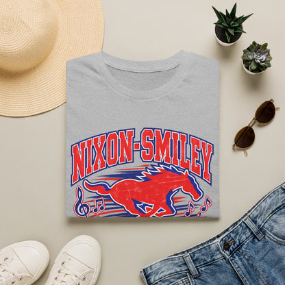 Nixon-Smiley Mustangs Band T-Shirt — Vintage Red Mustang Music Design