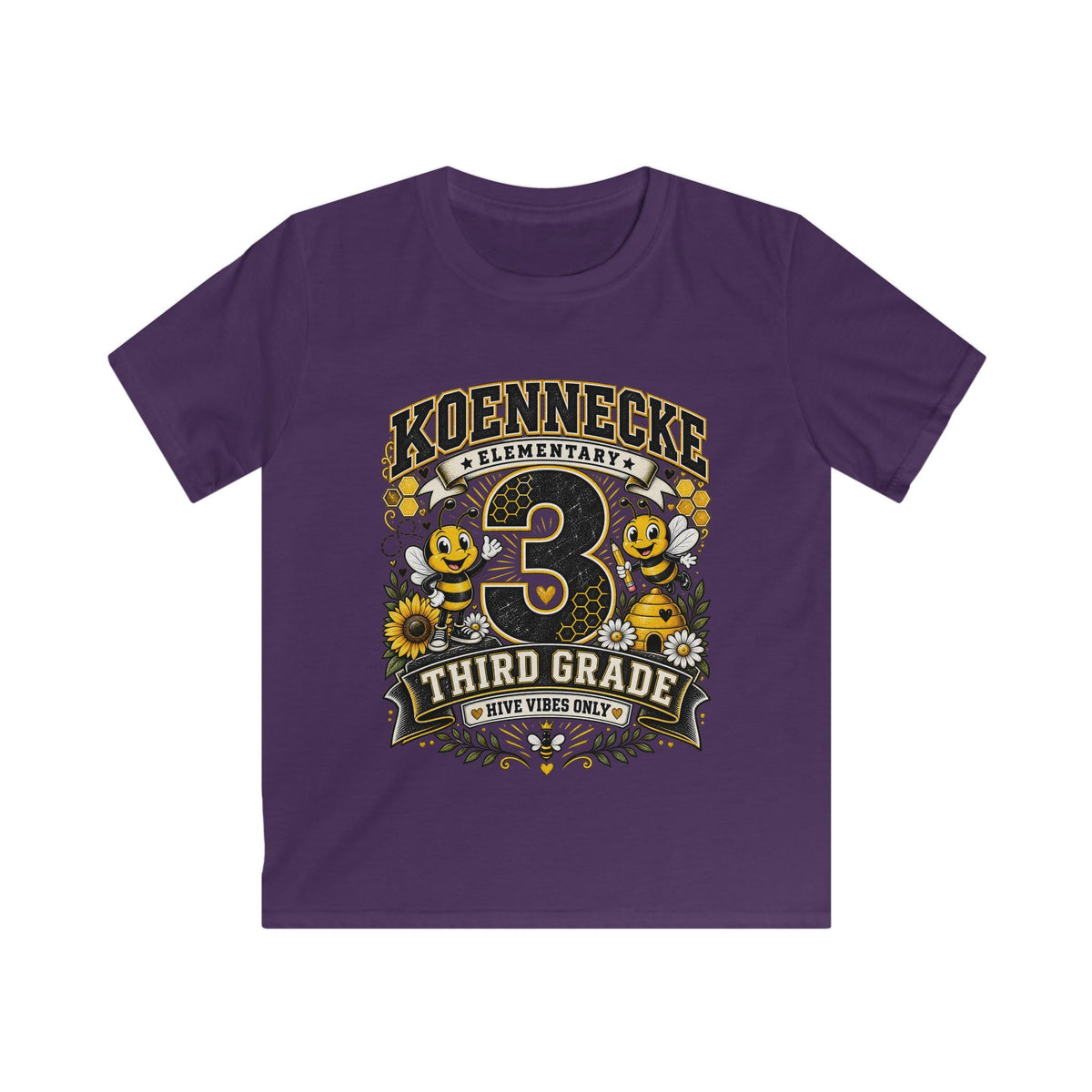 Third Grade Kids Tee - Koennecke Elementary 3rd Grade Sunflower Bee School Shirt