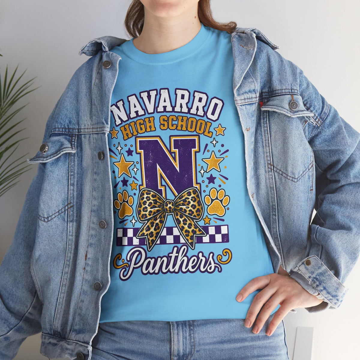 Navarro Panthers High School Tee — 'N' Leopard Ribbon Paw Print Design