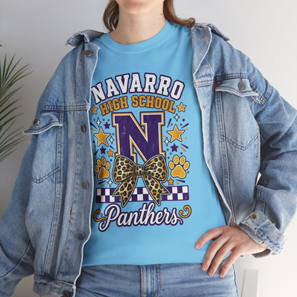 Navarro Panthers High School Tee — 'N' Leopard Ribbon Paw Print Design