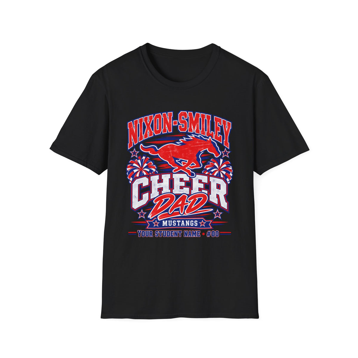 Nixon-Smiley Mustangs Cheer Dad T-Shirt — School Spirit Fan Tee