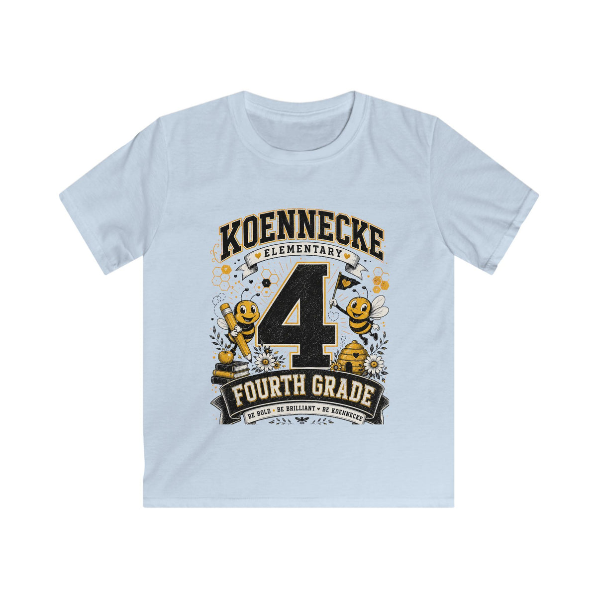Koennecke Elementary Fourth Grade Kids T‑Shirt — '4 Fourth Grade' Bee School Tee