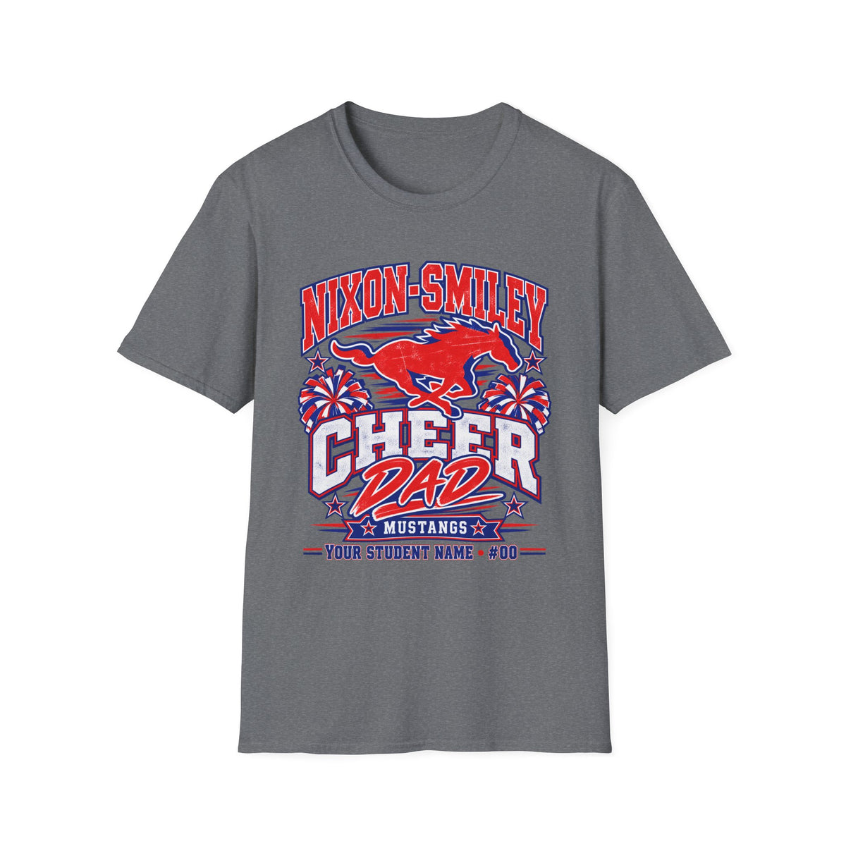 Nixon-Smiley Mustangs Cheer Dad T-Shirt — School Spirit Fan Tee