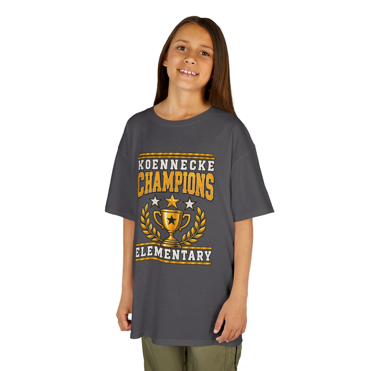 Koennecke Champions Elementary Kids T-Shirt — School Spirit Trophy Design