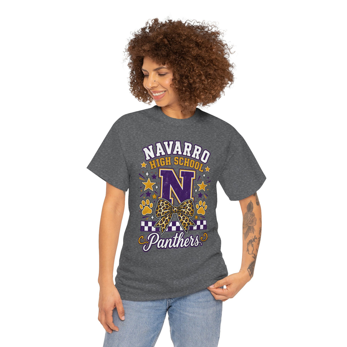 Navarro Panthers High School Tee — 'N' Leopard Ribbon Paw Print Design