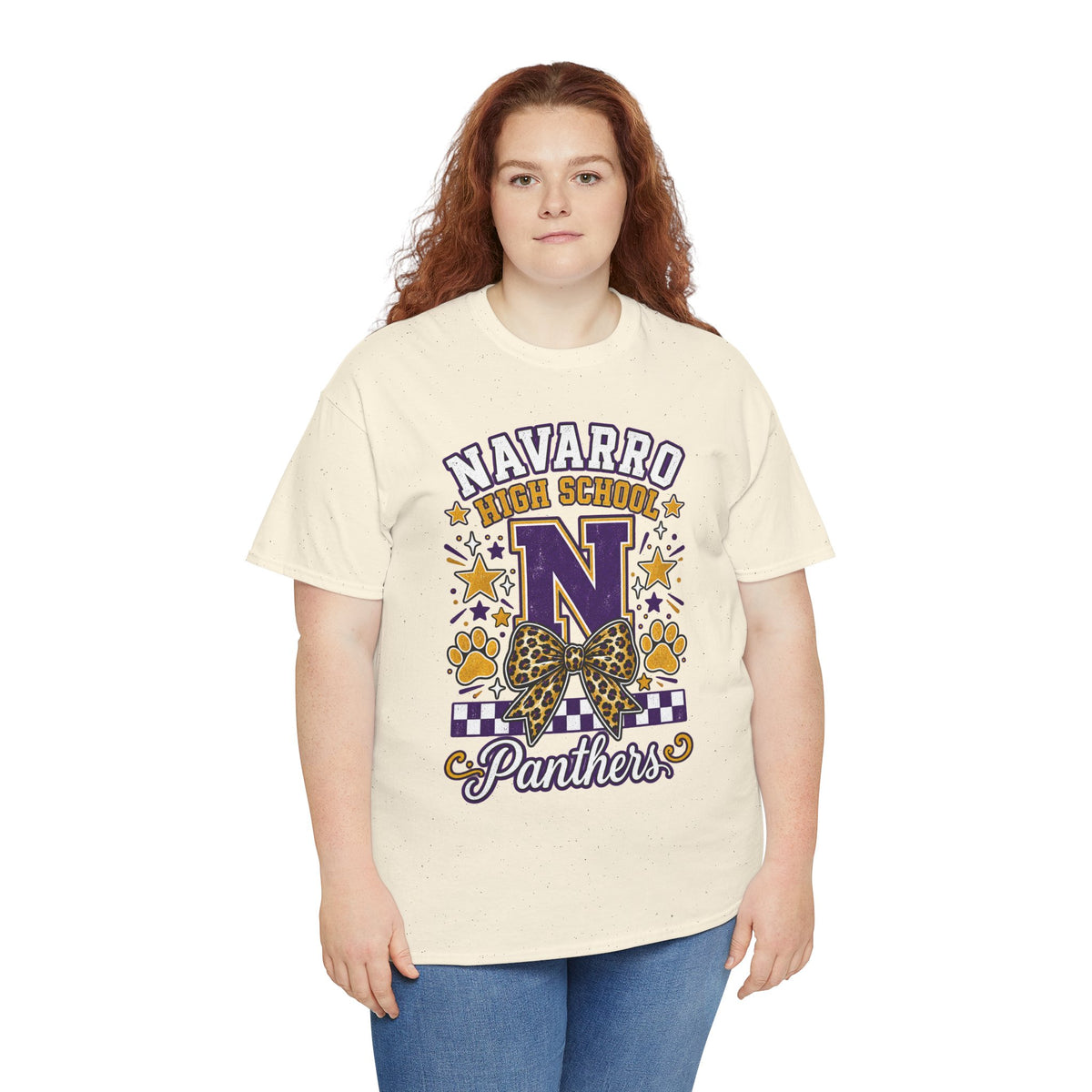 Navarro Panthers High School Tee — 'N' Leopard Ribbon Paw Print Design