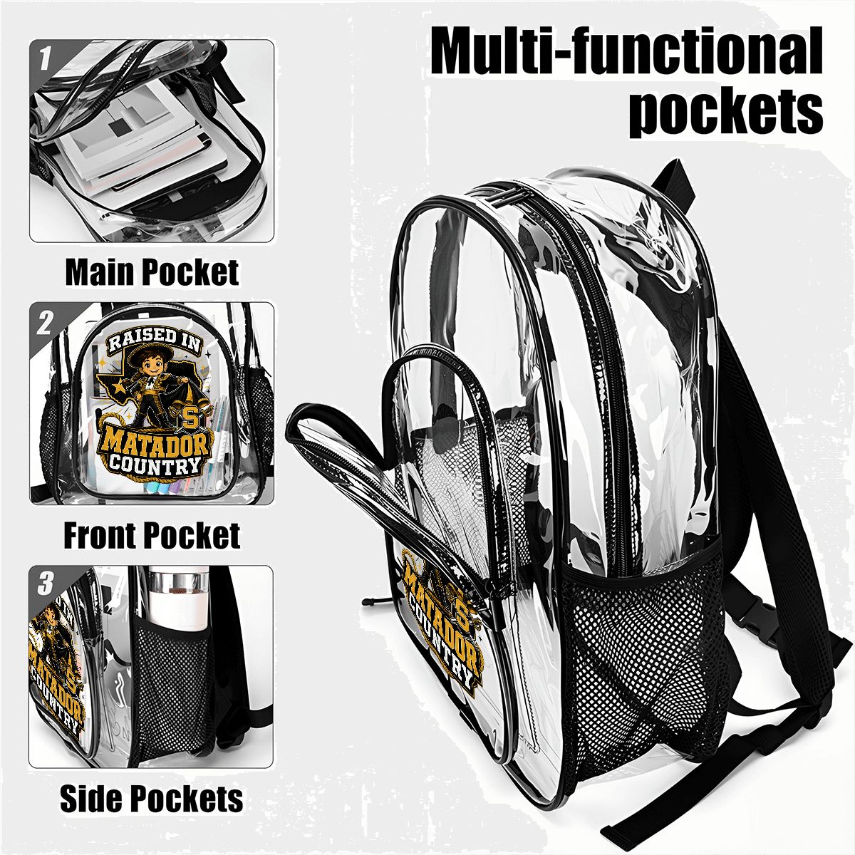 Seguin Junior Lady Matador Clear Backpack with Mesh Pocket