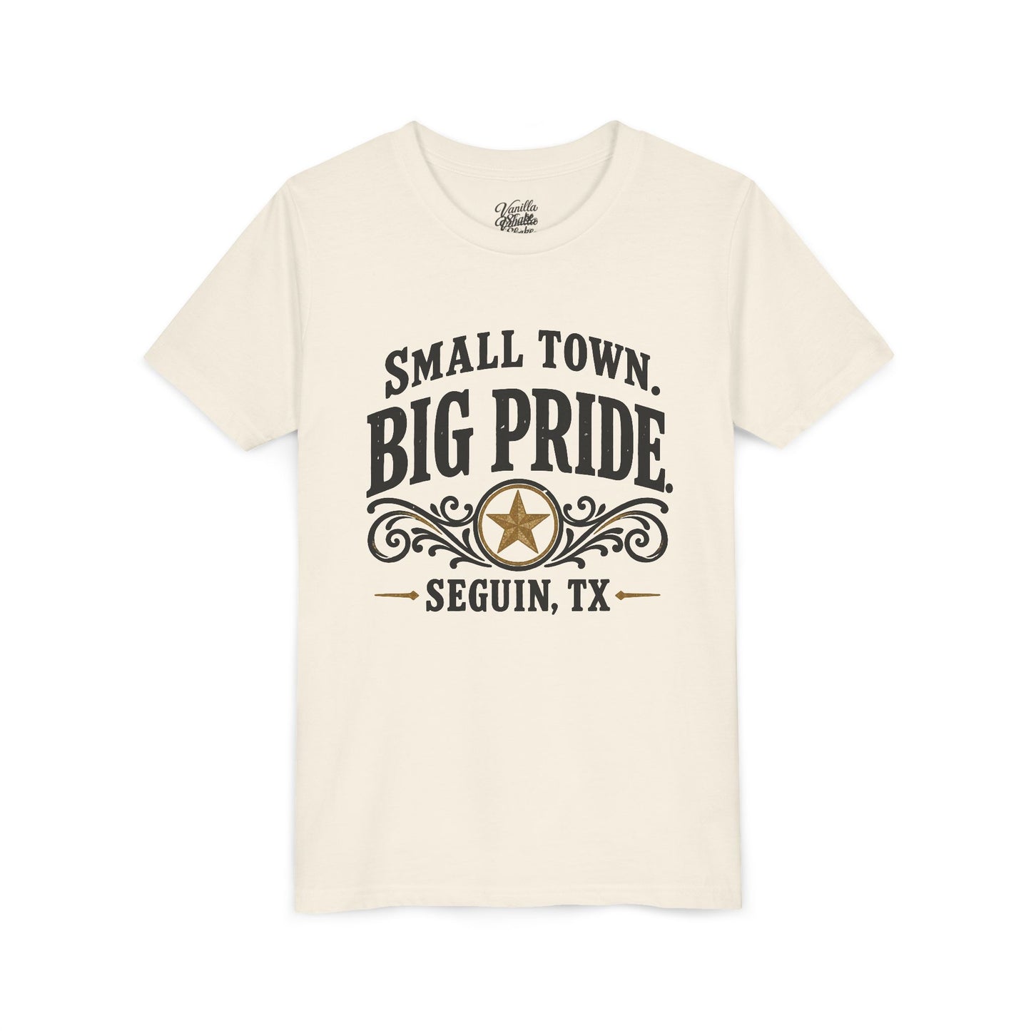 Youth Tee — "Small Town. Big Pride. Seguin, TX" Vintage Star