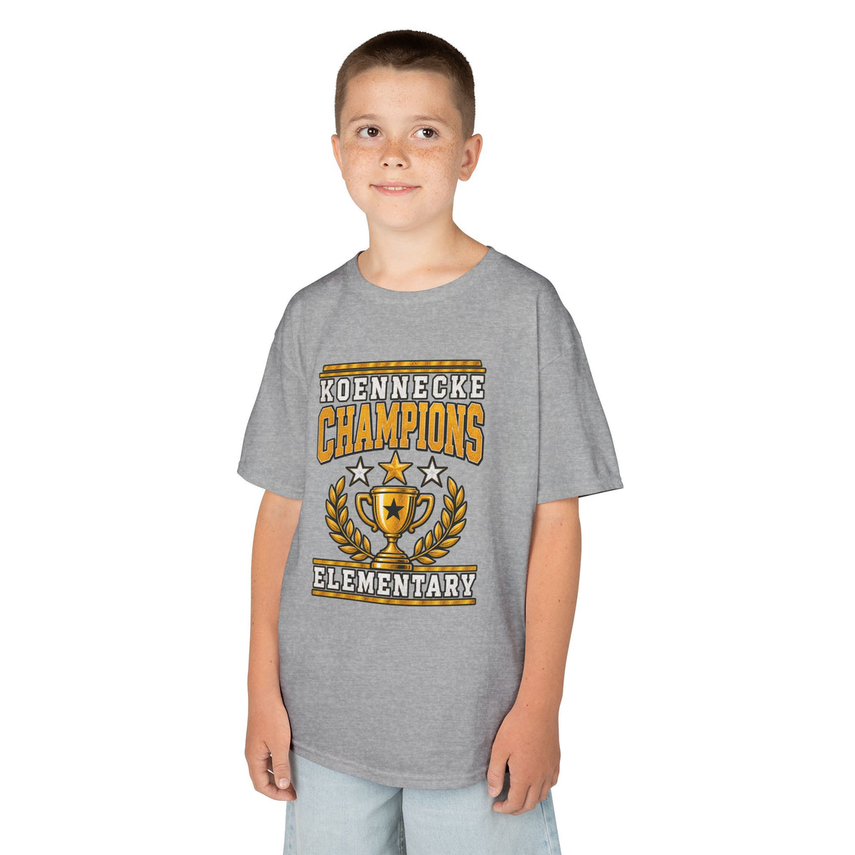 Koennecke Champions Elementary Kids T-Shirt — School Spirit Trophy Design