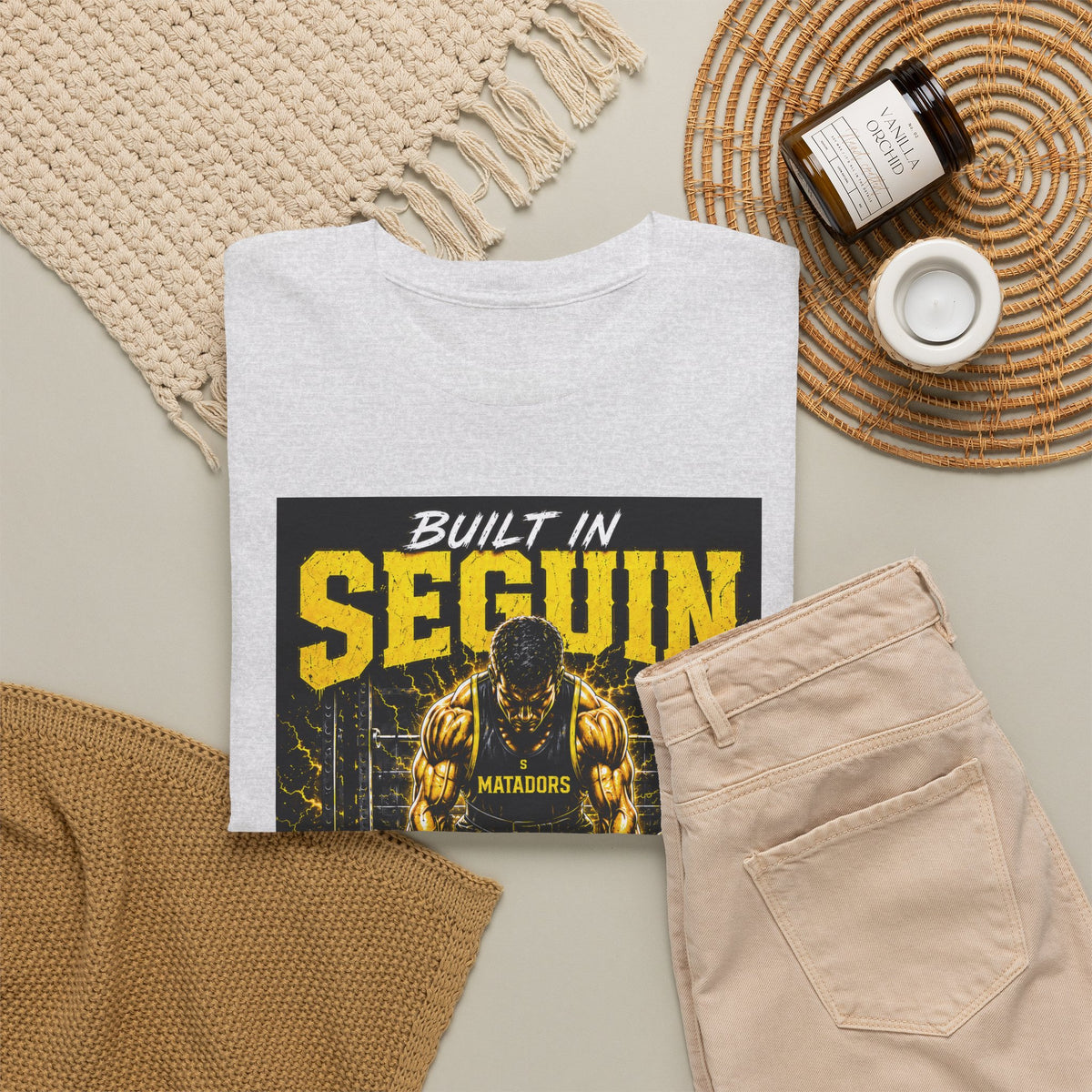 Seguin Powerlifting T-Shirt — "Built in Seguin" Matadors Gym Tee
