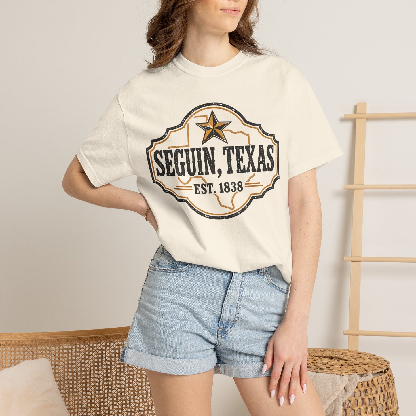 Seguin, Texas Vintage Badge T-Shirt — Est. 1838 Cotton Tee