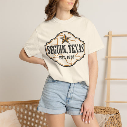 Seguin, Texas Vintage Badge T-Shirt — Est. 1838 Cotton Tee