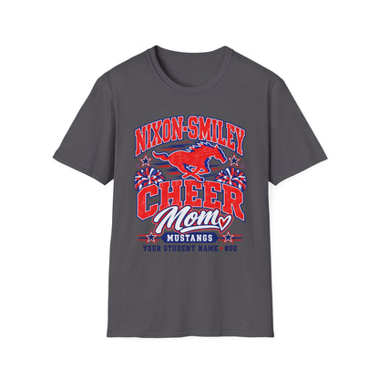 Nixon-Smiley Mustangs Cheer Mom T-Shirt — Personalized School Spirit Tee