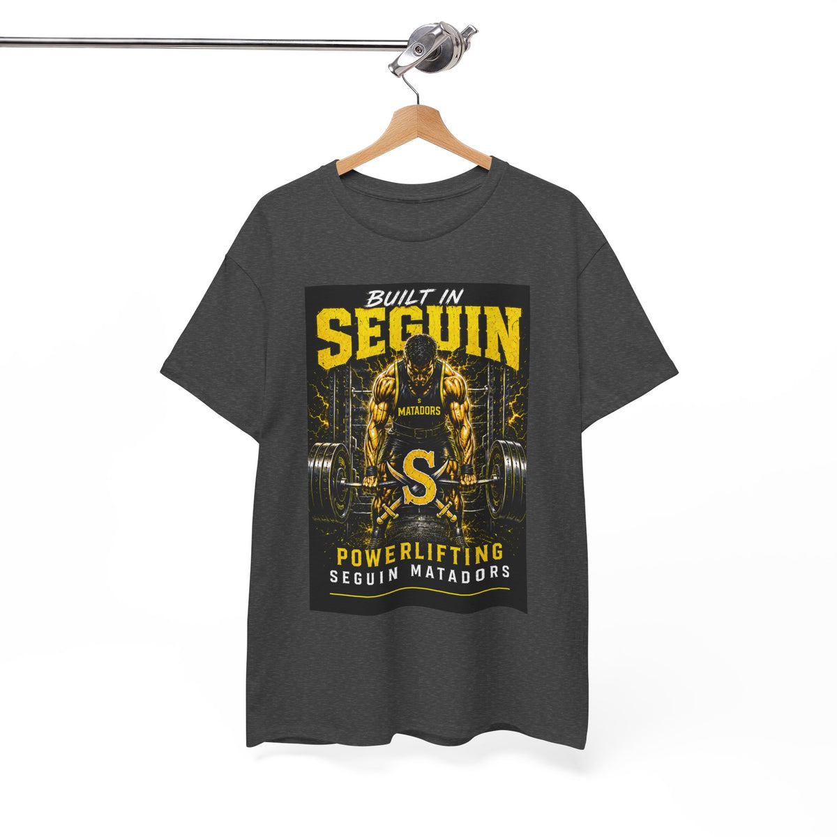 Seguin Powerlifting T-Shirt — "Built in Seguin" Matadors Gym Tee