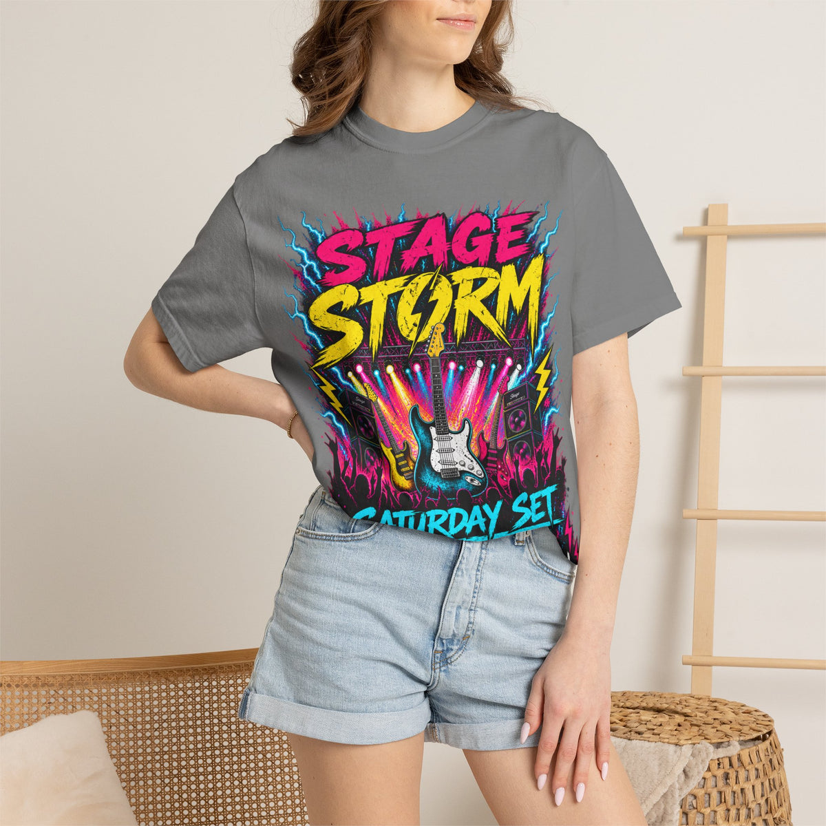 Stage Storm Rock Band T-Shirt — "Stage Storm" Guitar Concert Graphic Tee