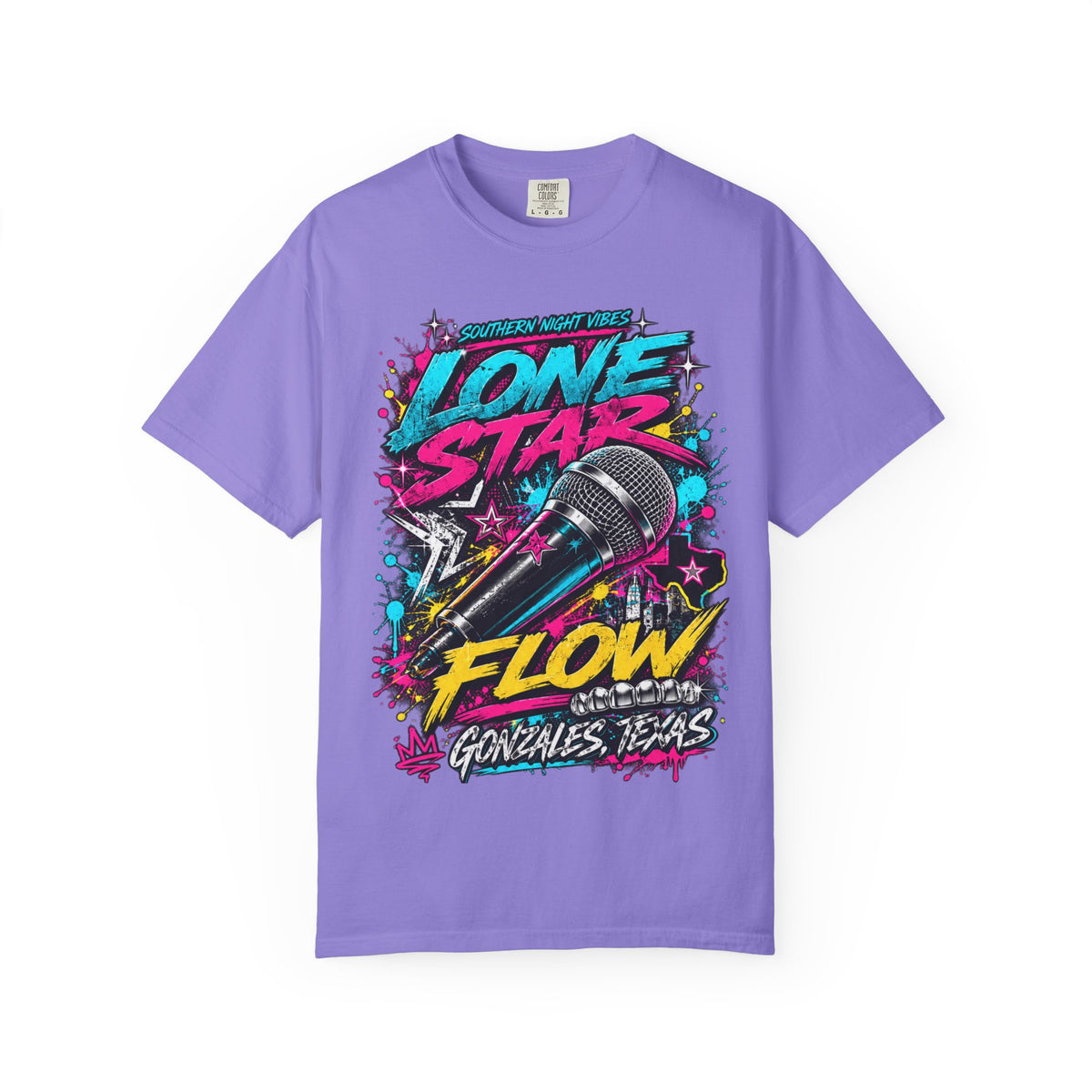 Lone Star Flow Microphone T-Shirt — Gonzales, Texas Retro Rap Tee