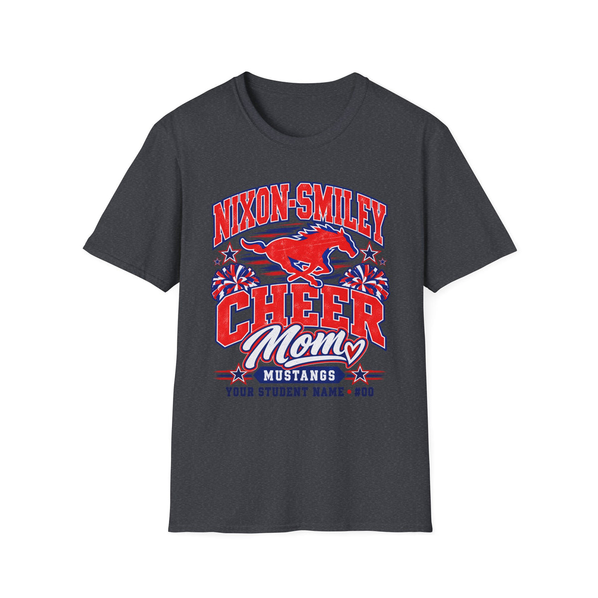 Nixon-Smiley Mustangs Cheer Mom T-Shirt — Personalized School Spirit Tee