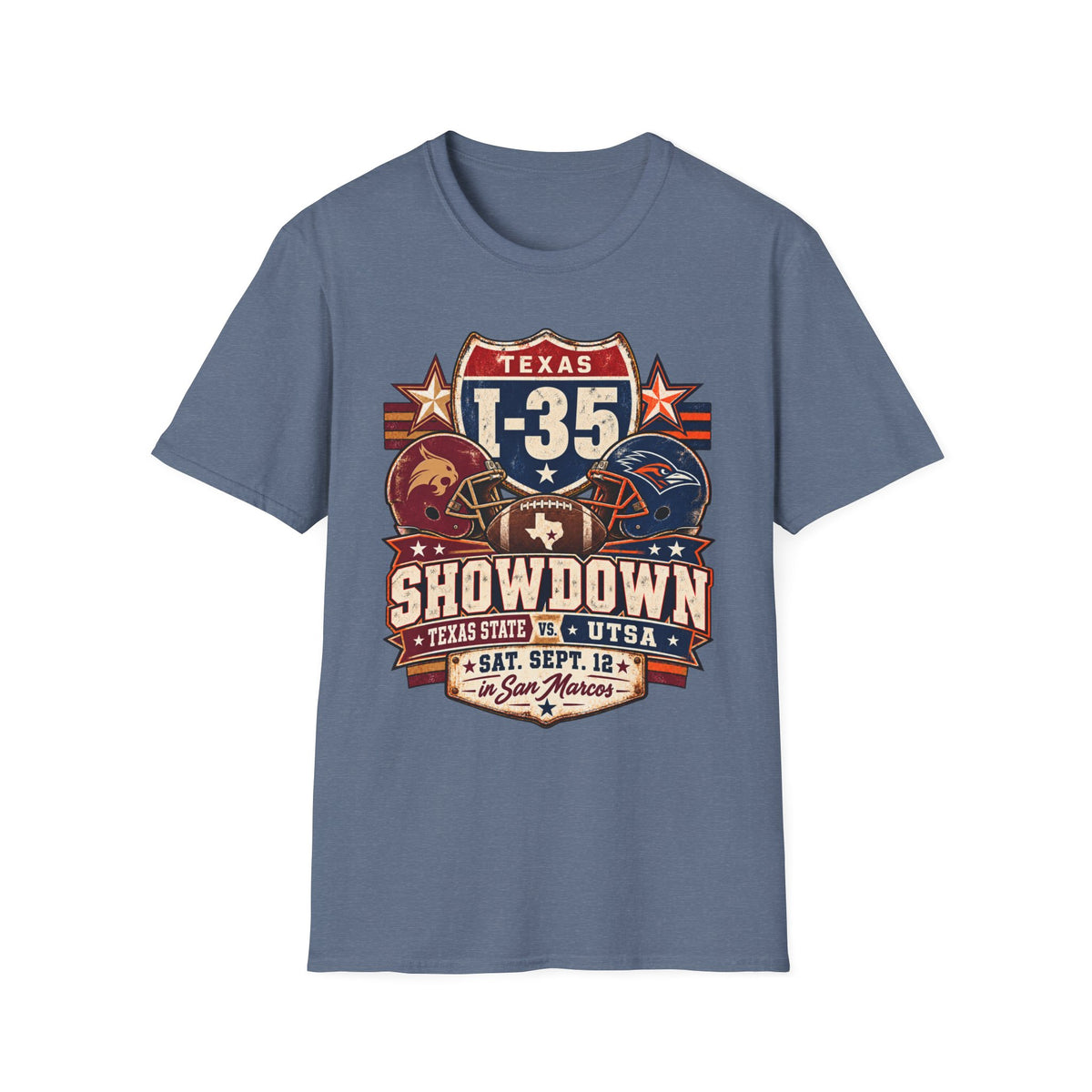 I-35 Texas Showdown Football T-Shirt – Texas State vs UTSA Game Day Tee