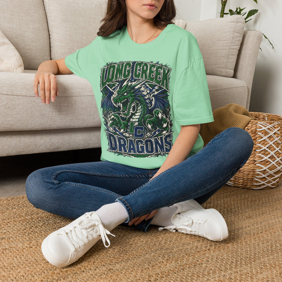 Long Creek Dragons T-Shirt — Vintage Green Dragon School Spirit Tee