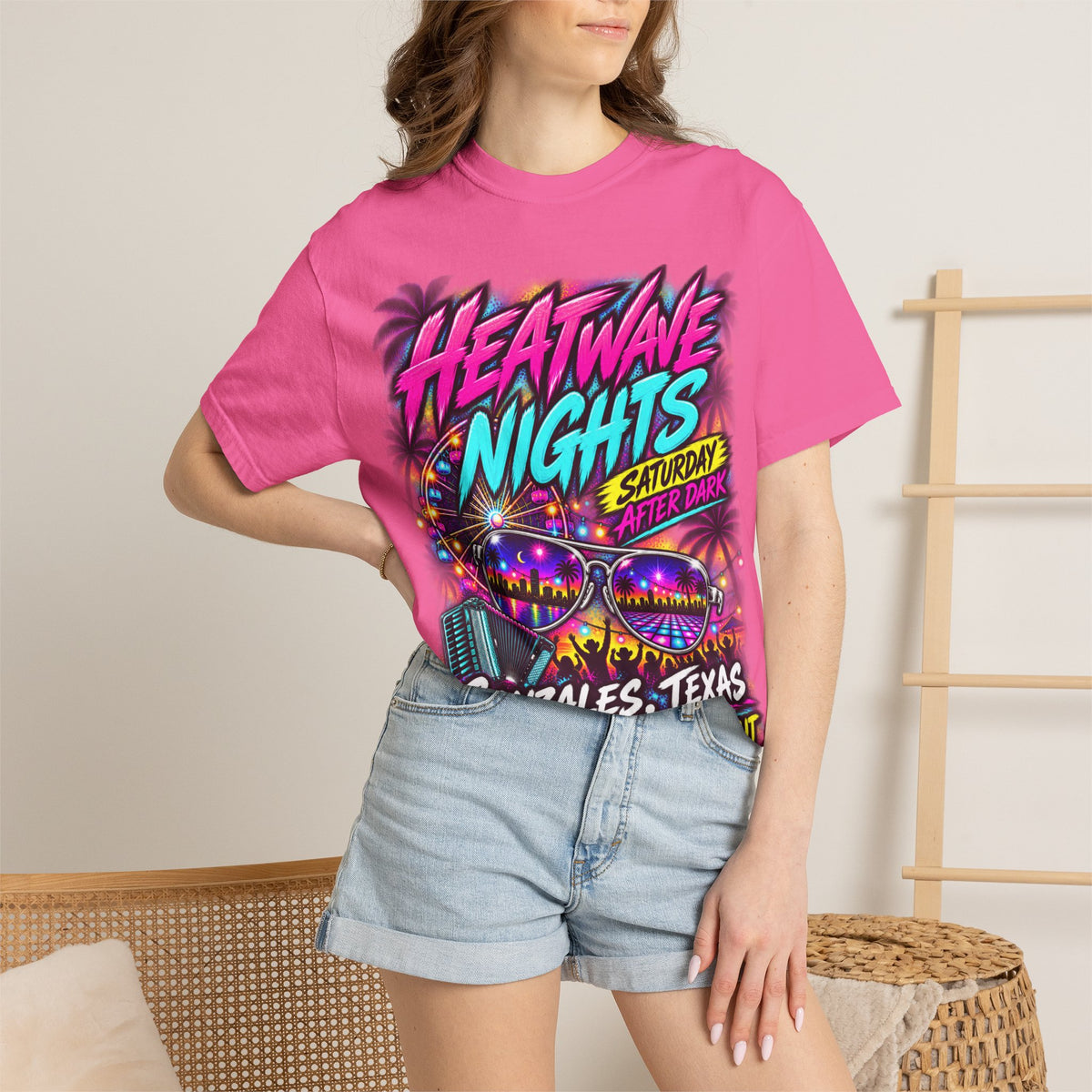 Heatwave Nights T-Shirt — Gonzales, Texas Retro Neon Party Tee