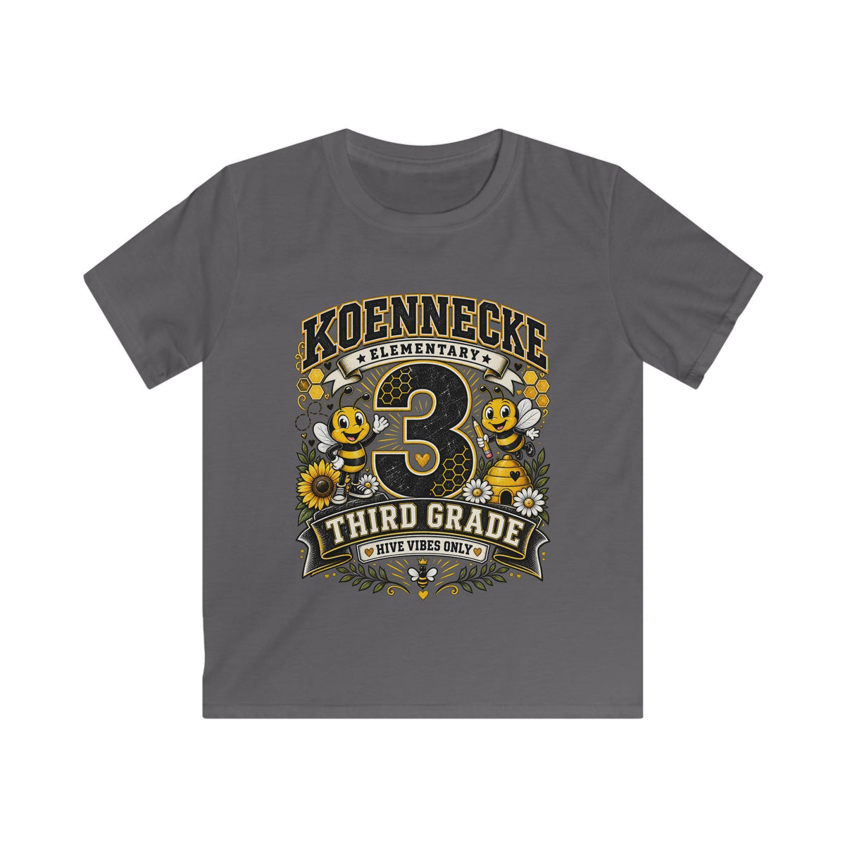 Third Grade Kids Tee - Koennecke Elementary 3rd Grade Sunflower Bee School Shirt