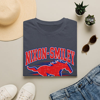 Nixon-Smiley Mustangs Tee — Retro School Mascot T-Shirt