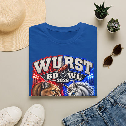 Wurst Bowl 2026 T‑Shirt — Rivalry Game Day Tee (Sausage vs. Unicorn)