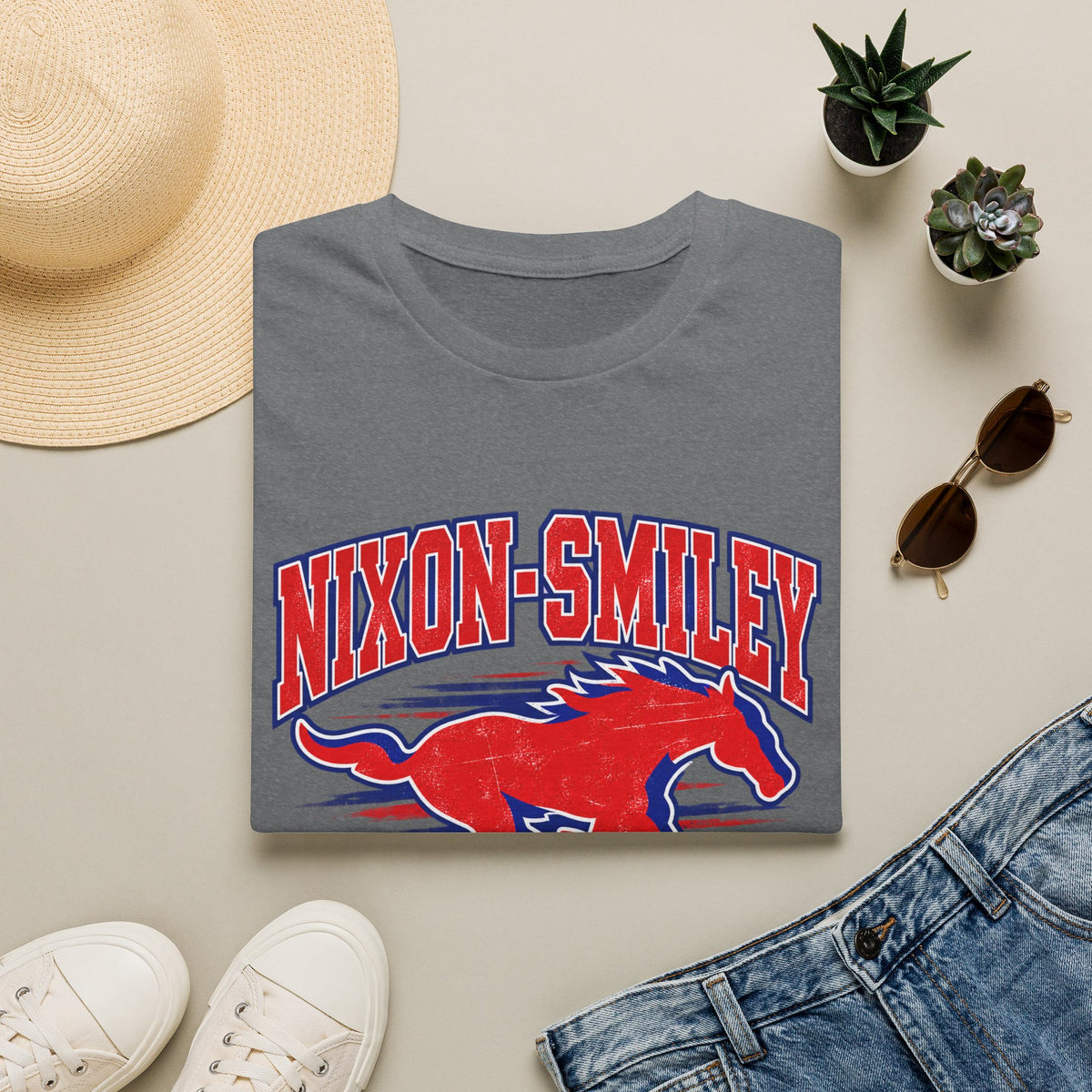 Nixon-Smiley Mustangs Tee — Retro School Mascot T-Shirt