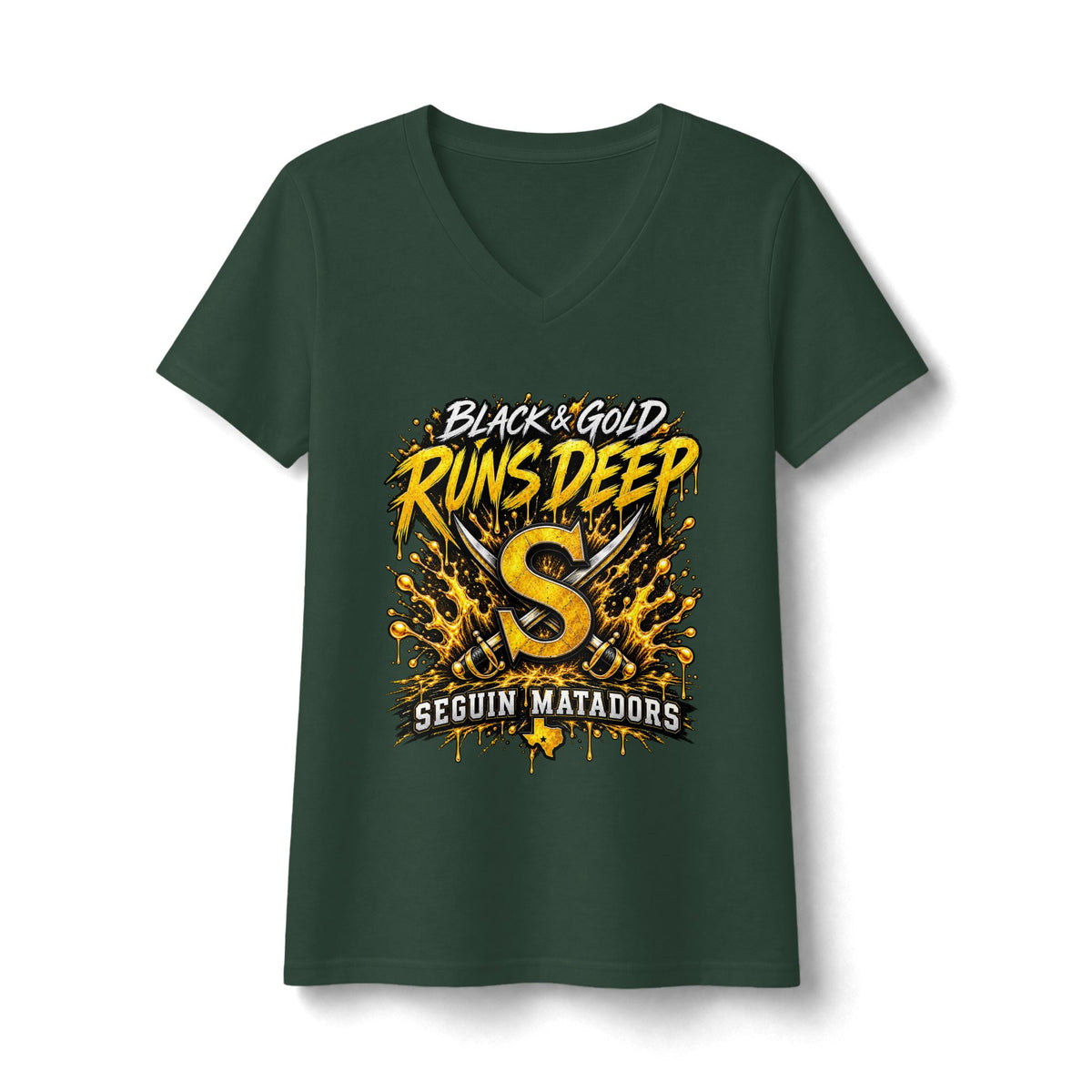 Seguin Matadors "Black & Gold Runs Deep" V-Neck Tee