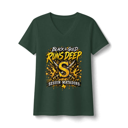 Seguin Matadors "Black & Gold Runs Deep" V-Neck Tee