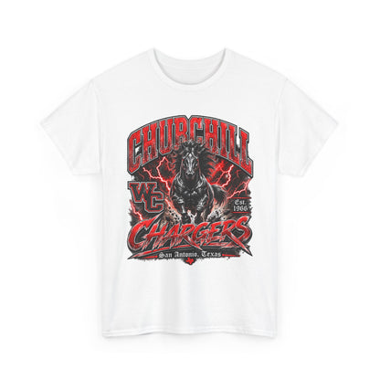 Churchill Chargers Mascot T‑Shirt — Vintage Black Stallion School Team Tee