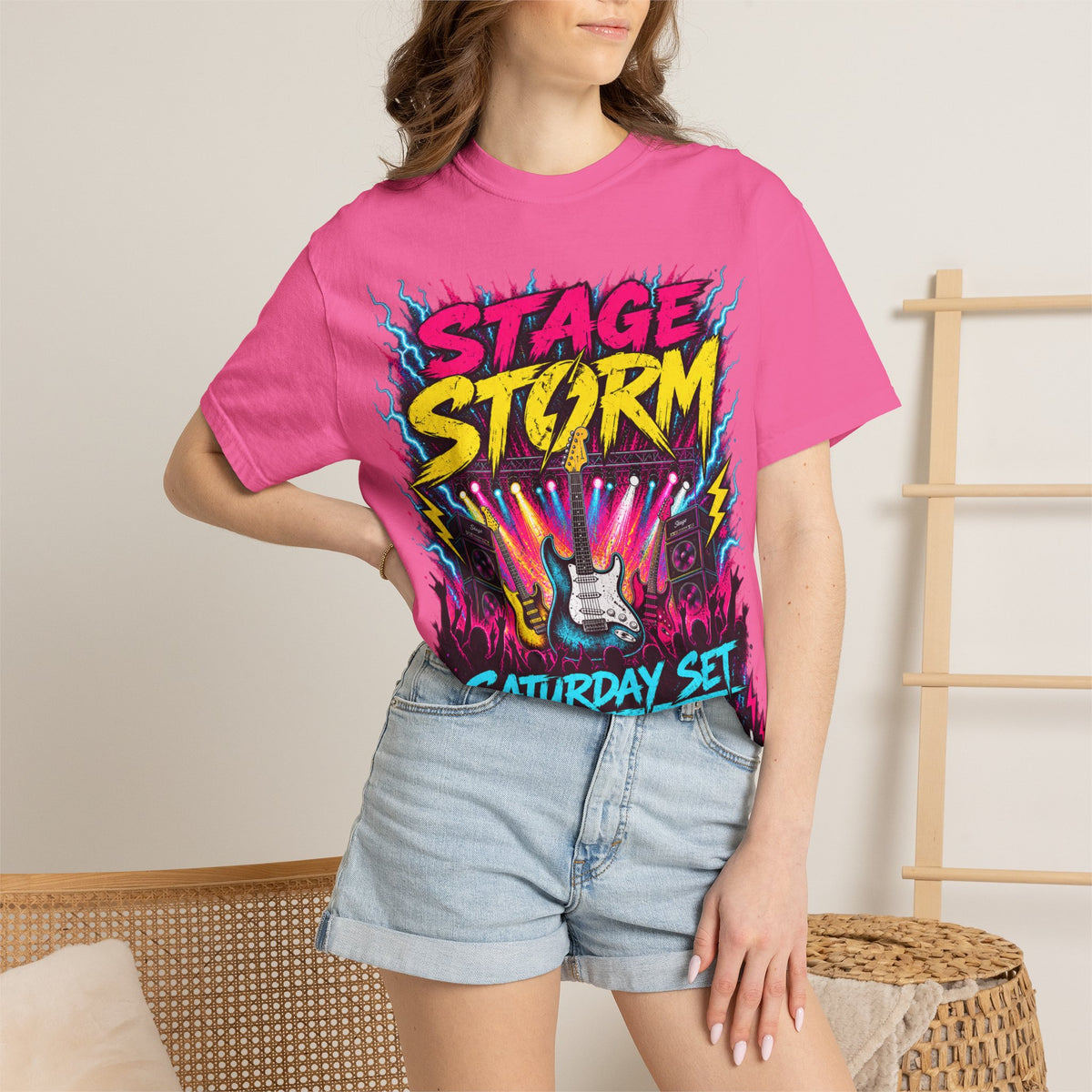 Stage Storm Rock Band T-Shirt — "Stage Storm" Guitar Concert Graphic Tee