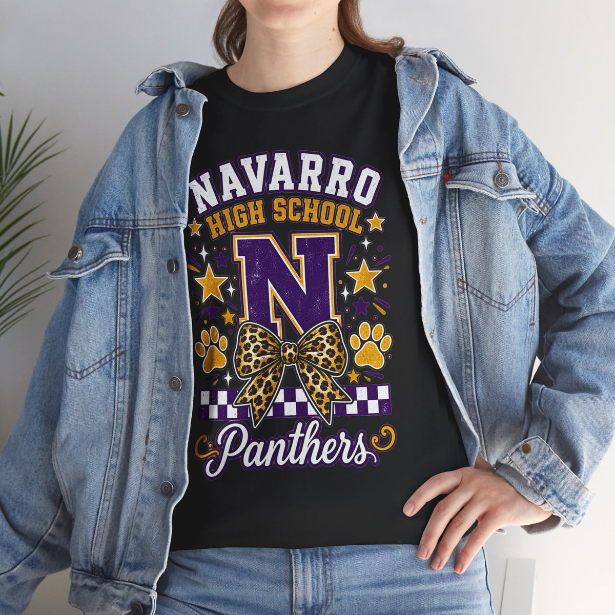 Navarro Panthers High School Tee — 'N' Leopard Ribbon Paw Print Design