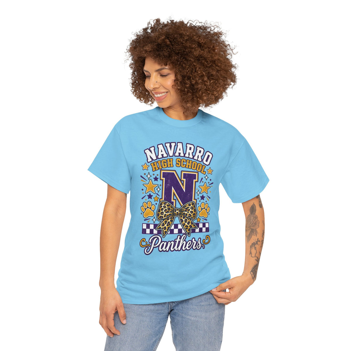 Navarro Panthers High School Tee — 'N' Leopard Ribbon Paw Print Design