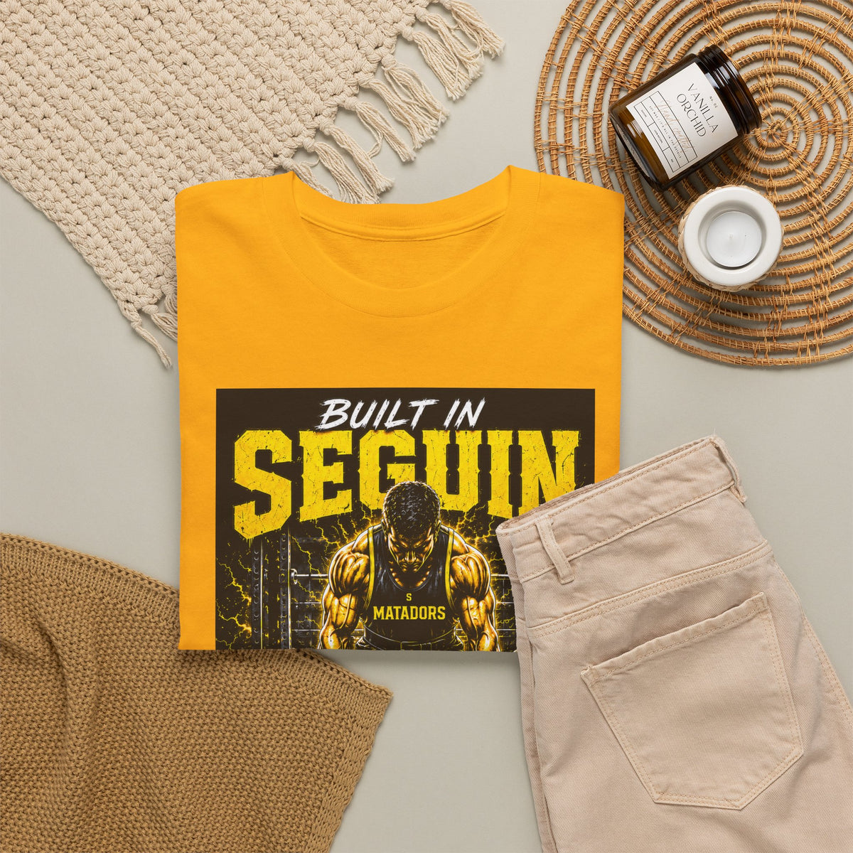 Seguin Powerlifting T-Shirt — "Built in Seguin" Matadors Gym Tee