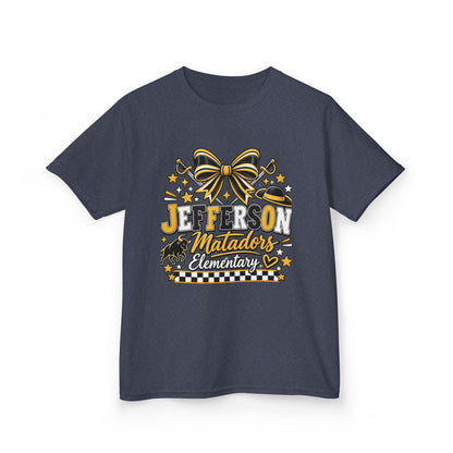 Jefferson Matadors Elementary Kids T-Shirt — School Spirit Bow & Mascot Tee