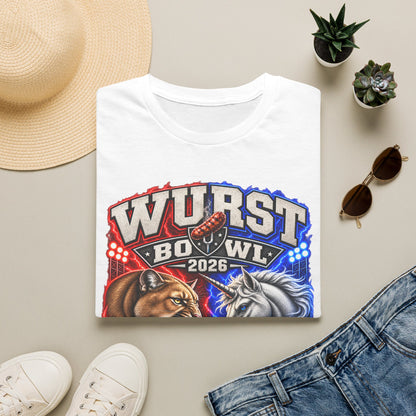 Wurst Bowl 2026 T‑Shirt — Rivalry Game Day Tee (Sausage vs. Unicorn)
